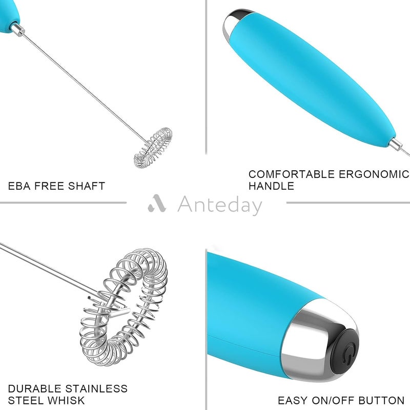 Anteday Milk Frother, Coffee Frother, Whisk, Upgraded Motor Electric Whisk Durable Low Noise Mini Drink Mixer Portable Foam Maker For Cold Milk Bulletproof Coffee Latte, Blue - Image 2